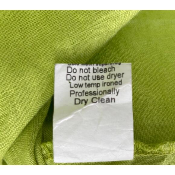 100% Linen Dress Italy Shift Button Front Lime Green Terzo Mellennio Med Resort - Picture 9 of 9